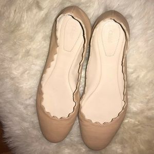 Chloe Lauren Scalloped Ballet Flats Shoes Nude